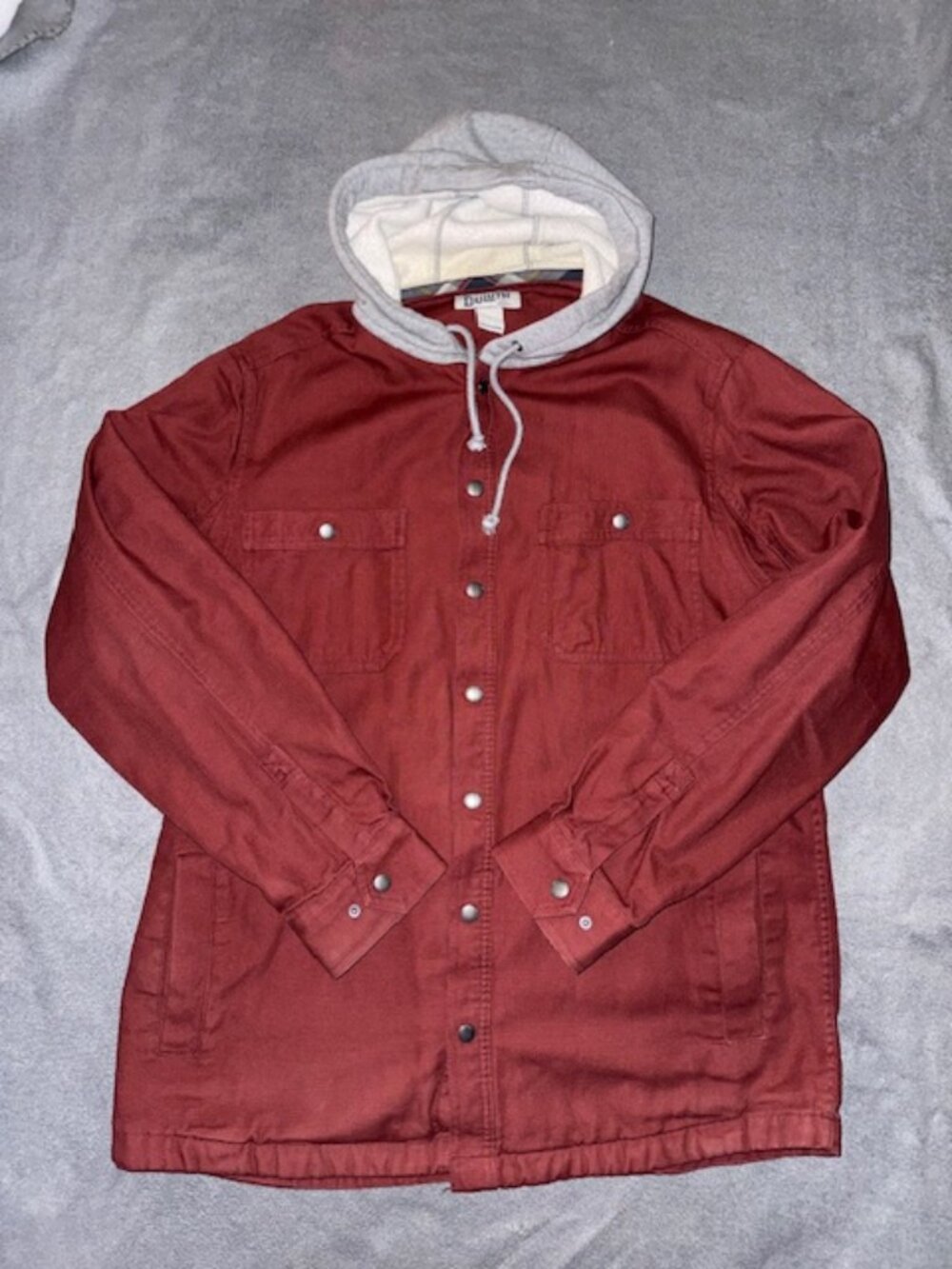 Duluth Trading Co Hooded Shirt Jacket Chore Coat Mens Large Flannel Lined